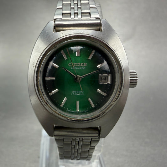 Citizen Automatic Watch Women 26mm Green Dial Silver Tone Date 4-690834 Runs0