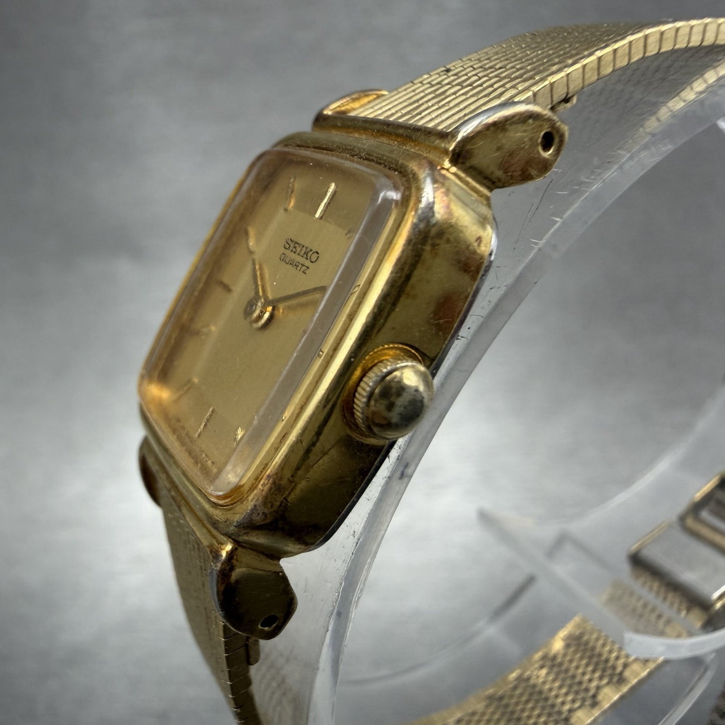 Seiko Tank Watch Women 17mm Champagne Dial Gold Tone 5420-5319 New Battery2