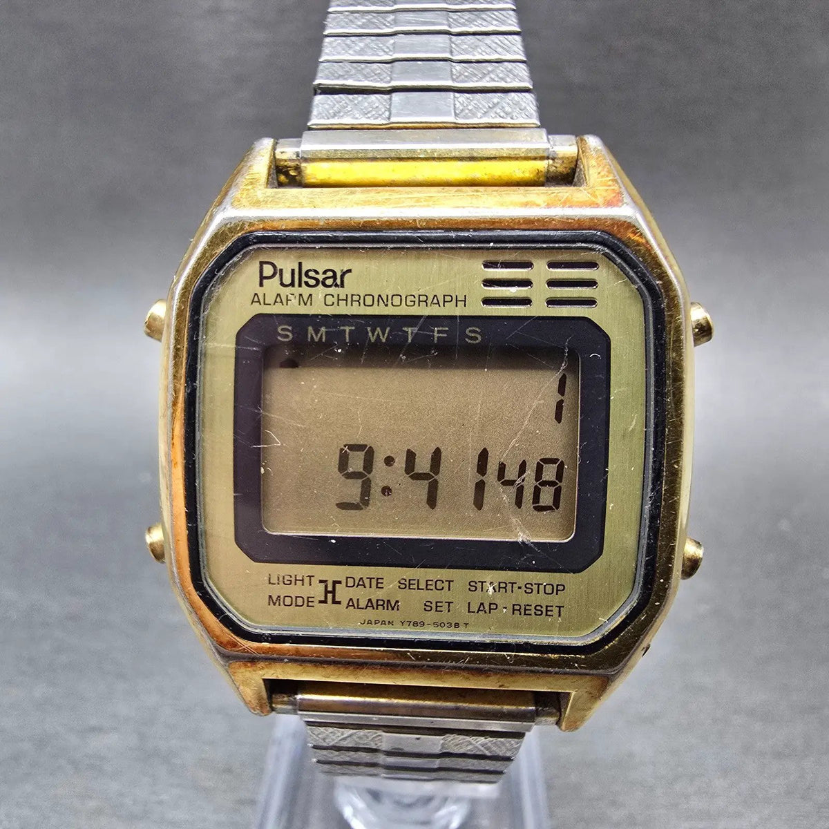 Pulsar Digital Watch Men 34mm Gold Alarm Chronograph Y789-5059 READ!!! New Batt0
