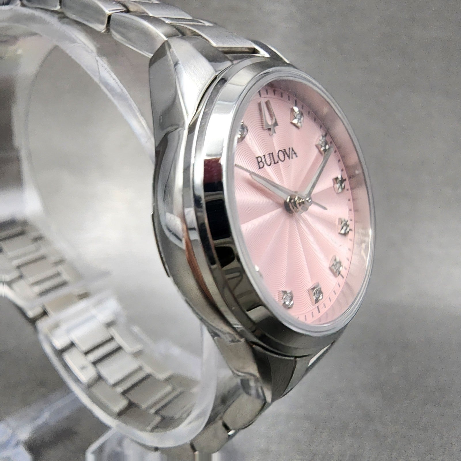 Bulova Sutton Watch Women 28mm Pink Dial Steel Round 96P249 New Battery3