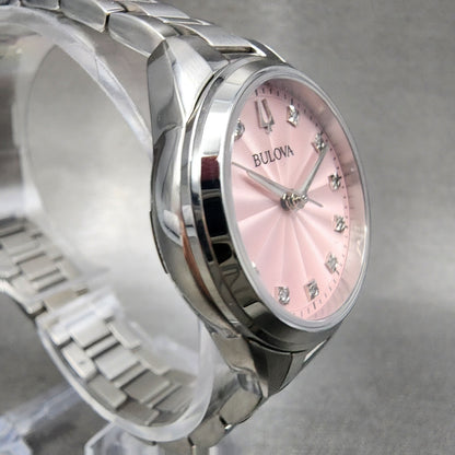 Bulova Sutton Watch Women 28mm Pink Dial Steel Round 96P249 New Battery3