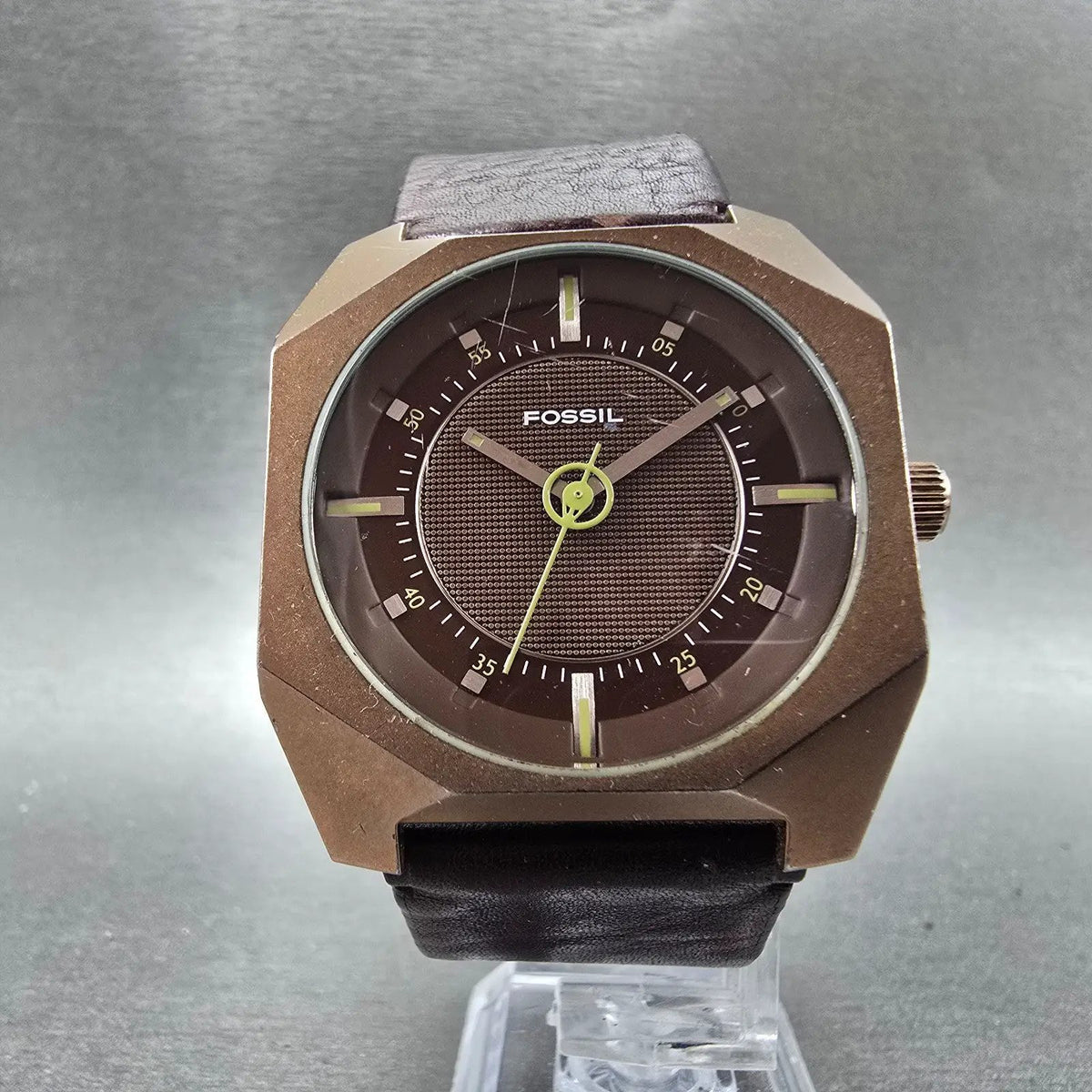 Fossil Watch Men 38mm Brown Dial Brown Case Octagon Alien JR-9282 New Battery5