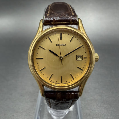 Seiko Watch Women 25mm Champagne Dial Gold Tone Date Round V782-6E50 New Battery0