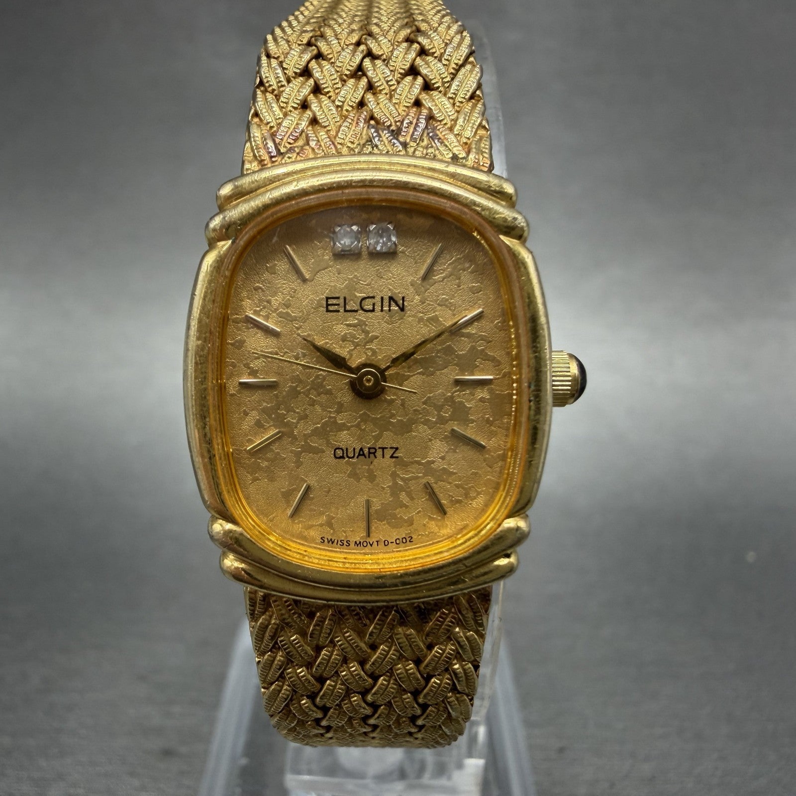 Elgin Watch Women 19mm Gold Dial Gold Tone Rectangle FK283 New Battery VTG0