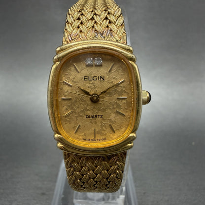 Elgin Watch Women 19mm Gold Dial Gold Tone Rectangle FK283 New Battery VTG0
