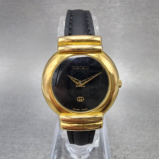 Gucci 5300L Watch Women 24mm Black Dial Gold Plated Round New Battery VTG0