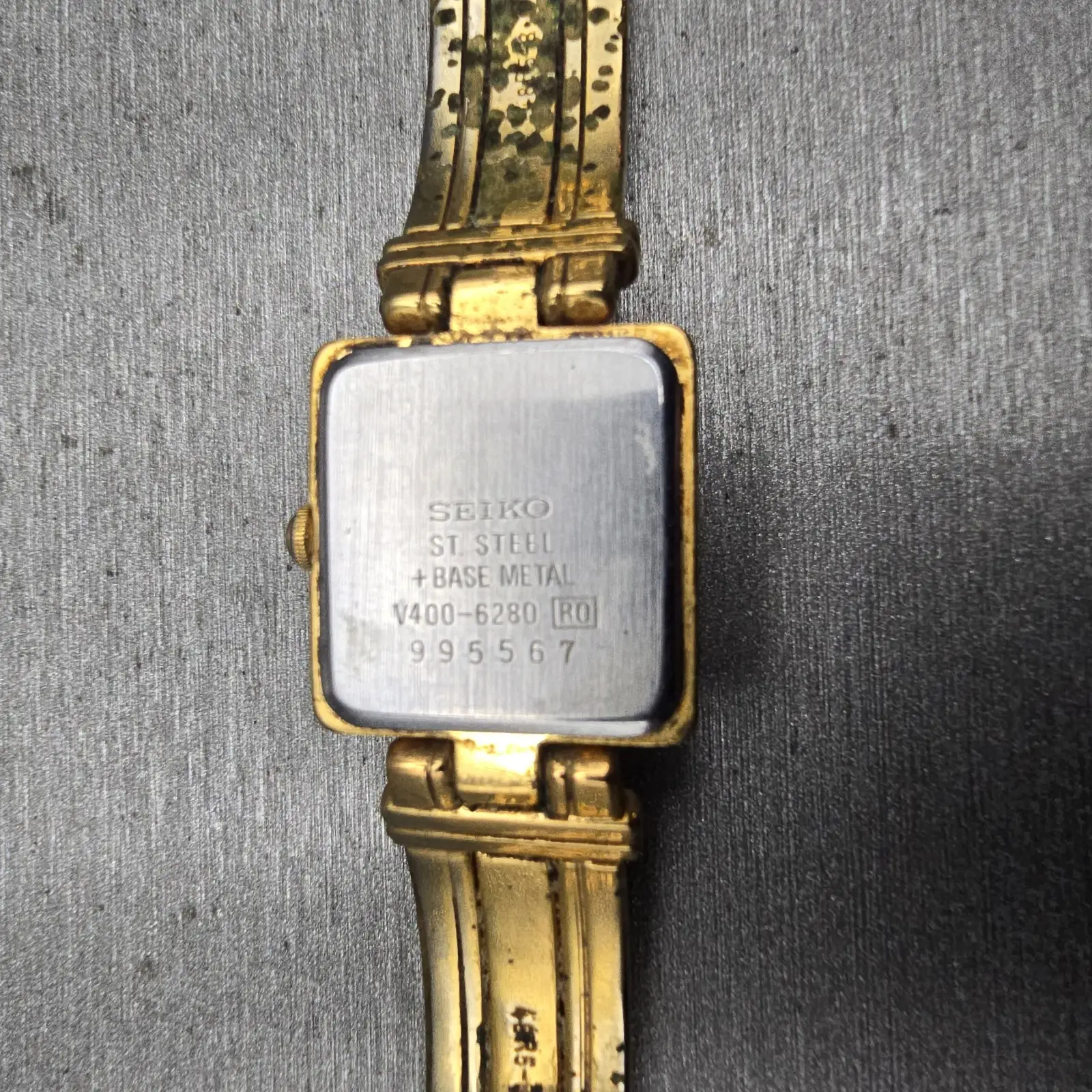 Seiko Watch Women 19mm Champagne Dial Gold Tone Square V400-6280 New Battery VTG12