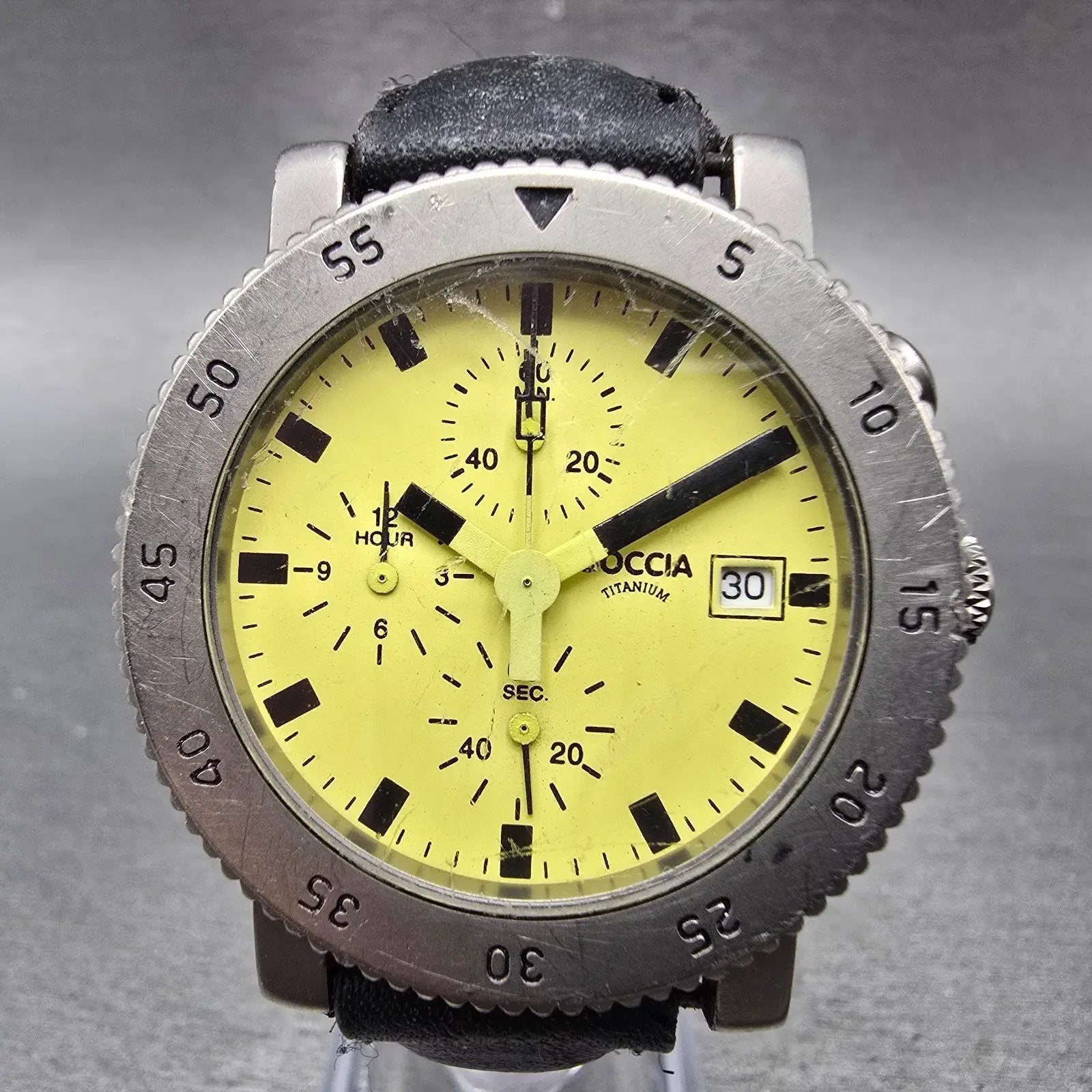 Boccia Titanium Chronograph Watch Men 37mm Yellow Dial Titanium Date READ NewBat0