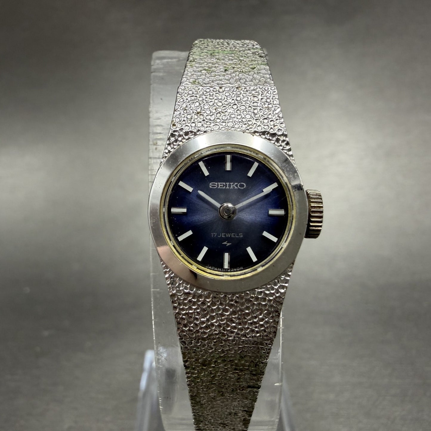Seiko Watch Women 16mm Blue Dial Silver Tone Manual Round 11-0450 Runs0