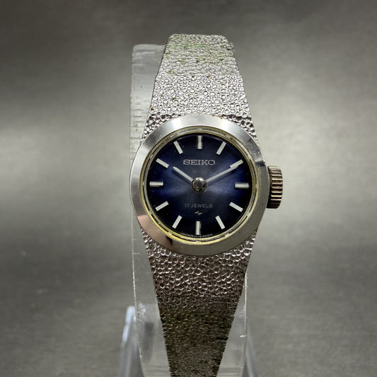 Seiko Watch Women 16mm Blue Dial Silver Tone Manual Round 11-0450 Runs0