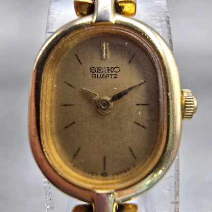 Seiko Watch Women 14mm Gold Dial Gold Tone Oval 1F20-5A49 New Battery Vintage1