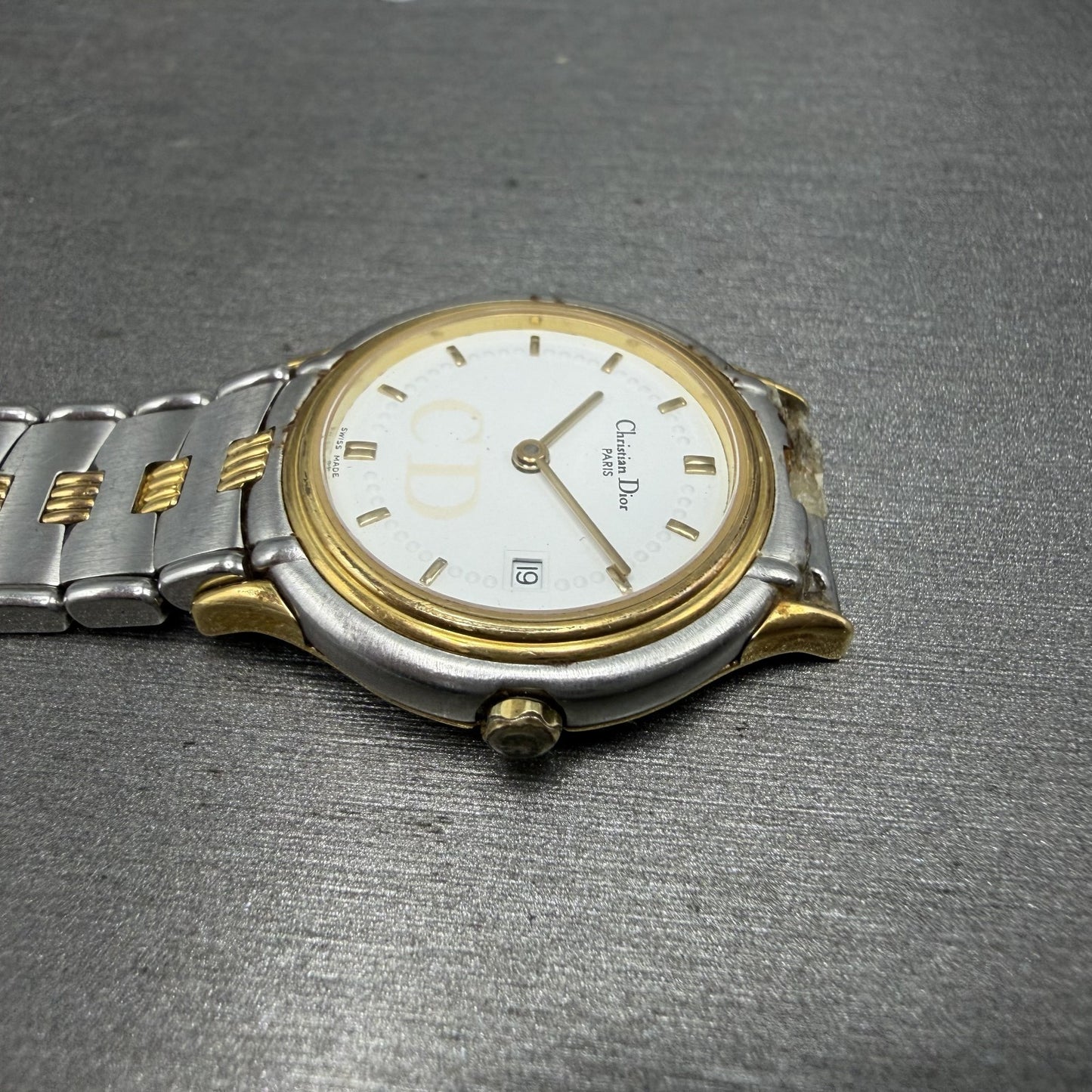 Cristian Dior Watch Women 27mm White Dial Two Tone Round READ!!! 48.146 New Batt3