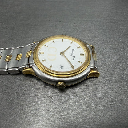 Cristian Dior Watch Women 27mm White Dial Two Tone Round READ!!! 48.146 New Batt3