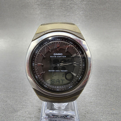 Casio Wave Ceptor Watch Men 42mm Black Dial Silver Tone Analog Digital WVA1020