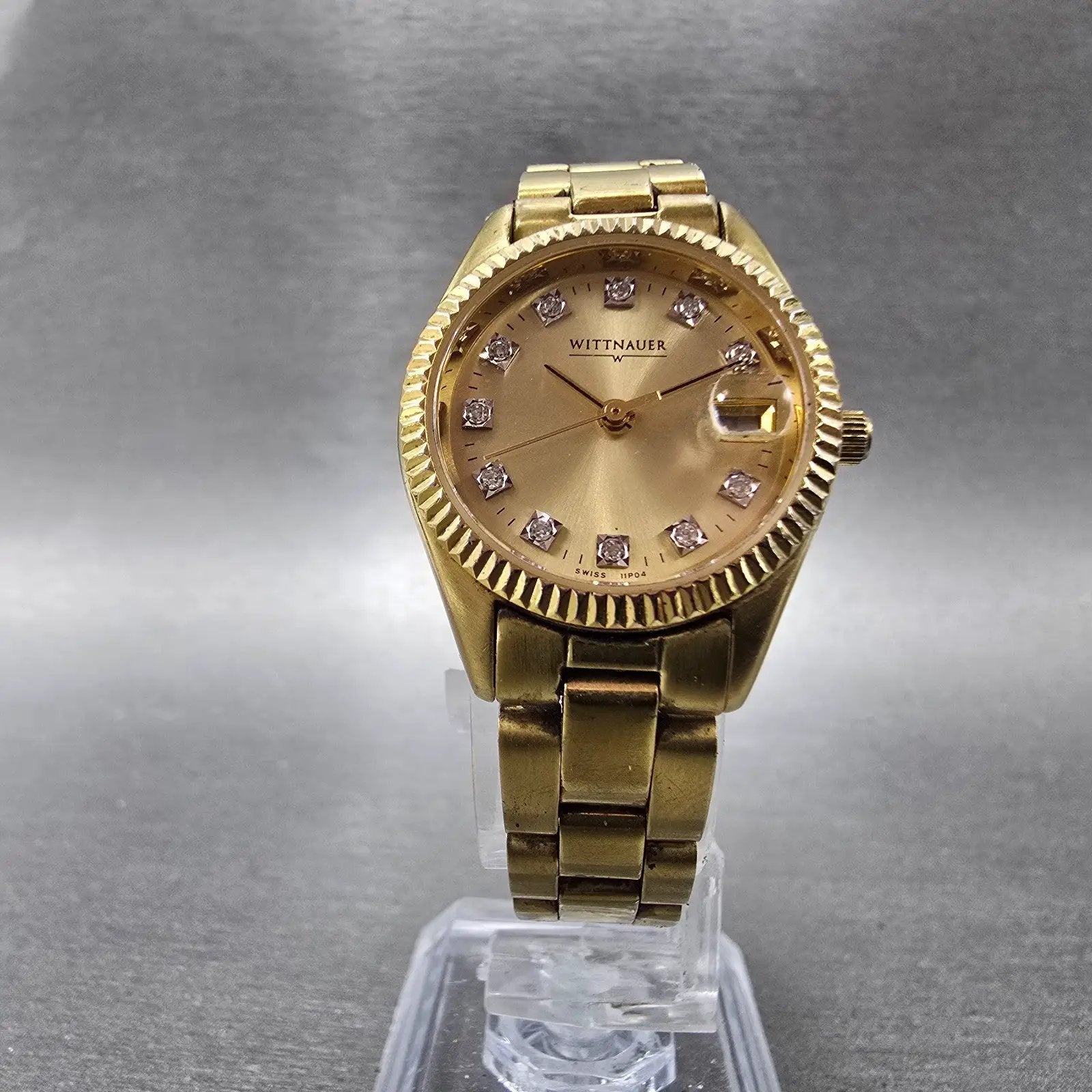 Wittnauer Watch Women 24mm Champagne Dial Gold Tone Date 11P04 New Battery5