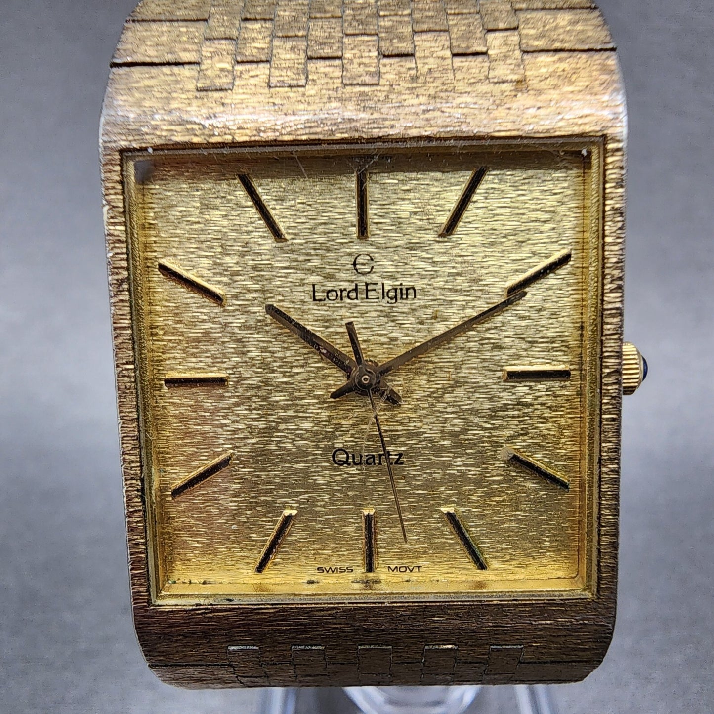 Lord Elgin Tank Watch Men 26mm Gold Dial Gold Tone Square PARTS2
