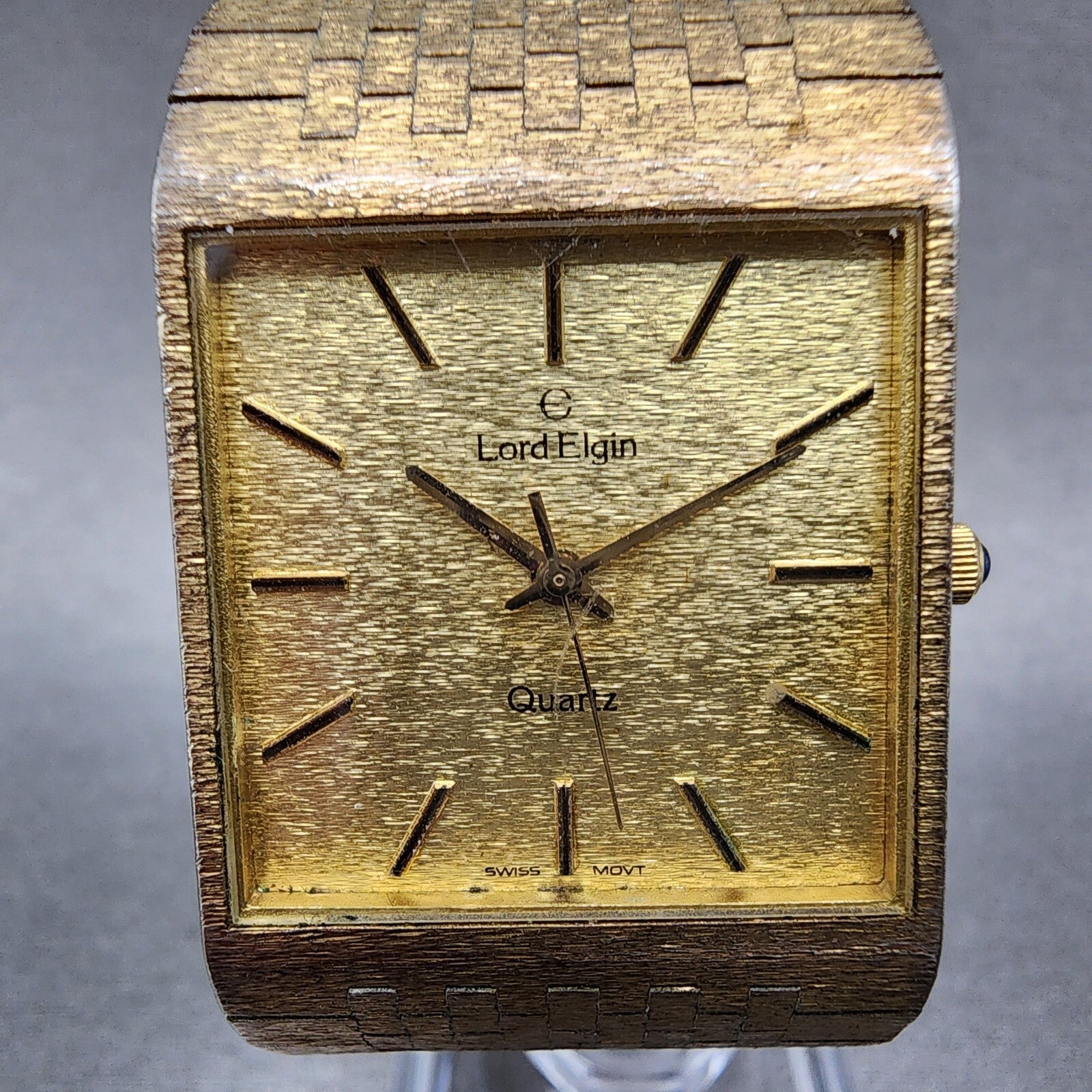 Lord Elgin Tank Watch Men 26mm Gold Dial Gold Tone Square PARTS2