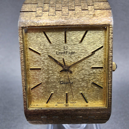 Lord Elgin Tank Watch Men 26mm Gold Dial Gold Tone Square PARTS2