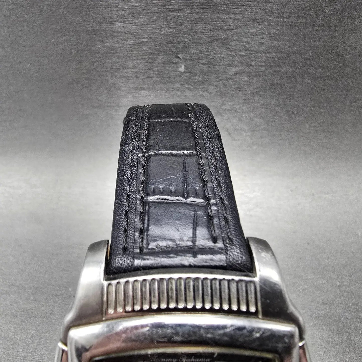 Tommy Bahama Chronograph Watch Men 38mm Black Dial Steel Daydate TB1045 NewBat F4
