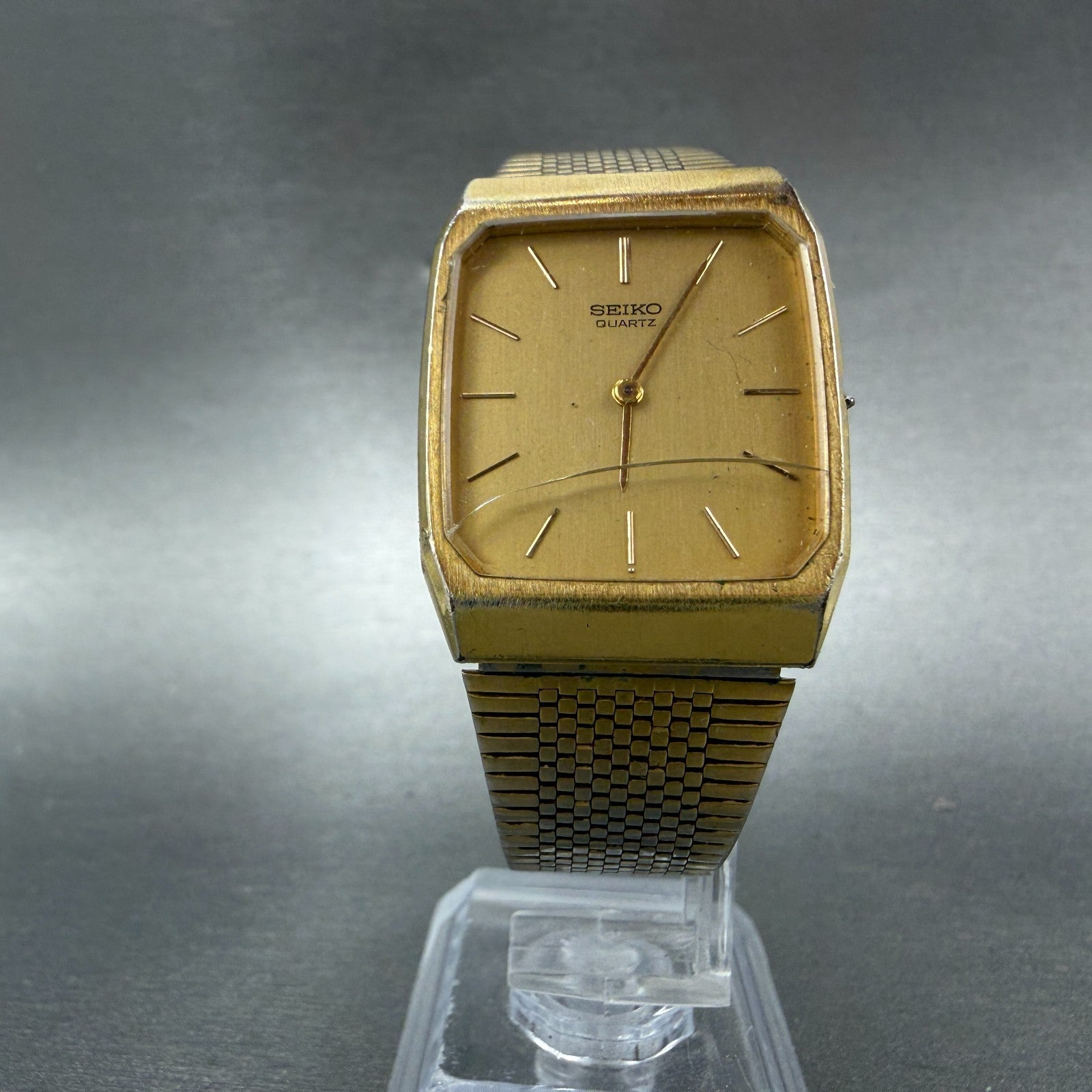 Seiko Tank Watch Men 26mm Champagne Dial Gold Tone Rectangle 6530-5080 PARTS6