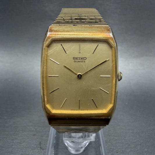 Seiko Tank Watch Men 26mm Champagne Dial Gold Tone 6530-5089 New Battery ABCDE0
