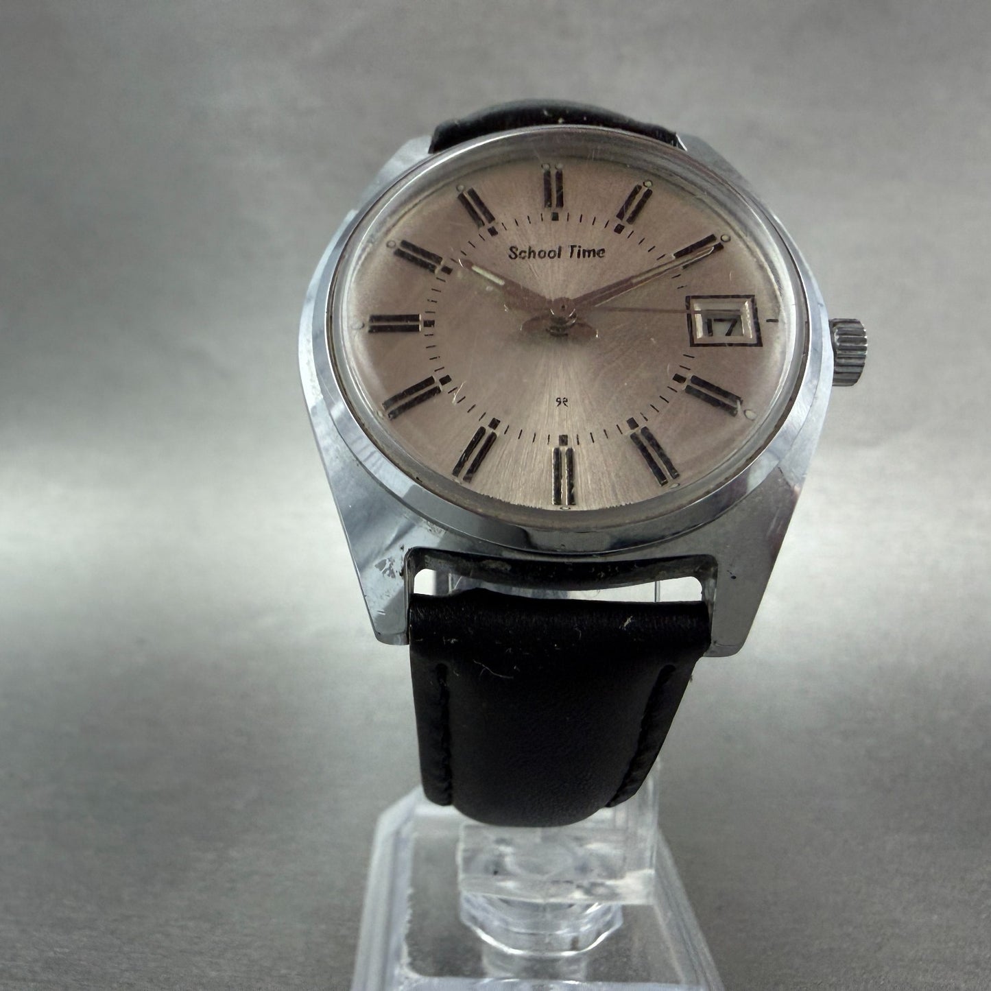 Seiko School Time Watch Men 35mm Silver Dial Steel Date Manual 5000-7000 Runs5