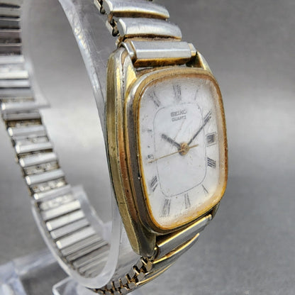 Seiko Watch Women 21mm White Dial Gold Tone Date 2a22-5080 New Battery READ!!!!!