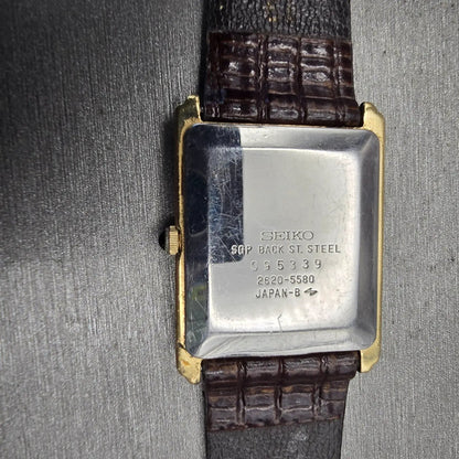 Seiko Tank Watch Men 26mm White Dial Gold Tone Rectangle 2620-5580 New Battery10