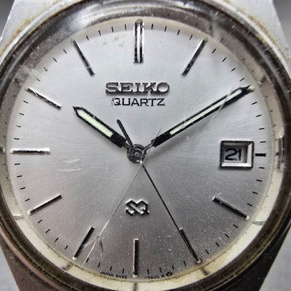 Seiko SQ Watch Men 35mm Silver Dial Silver Tone Date Round 5H22-7A09 PARTS VTG2