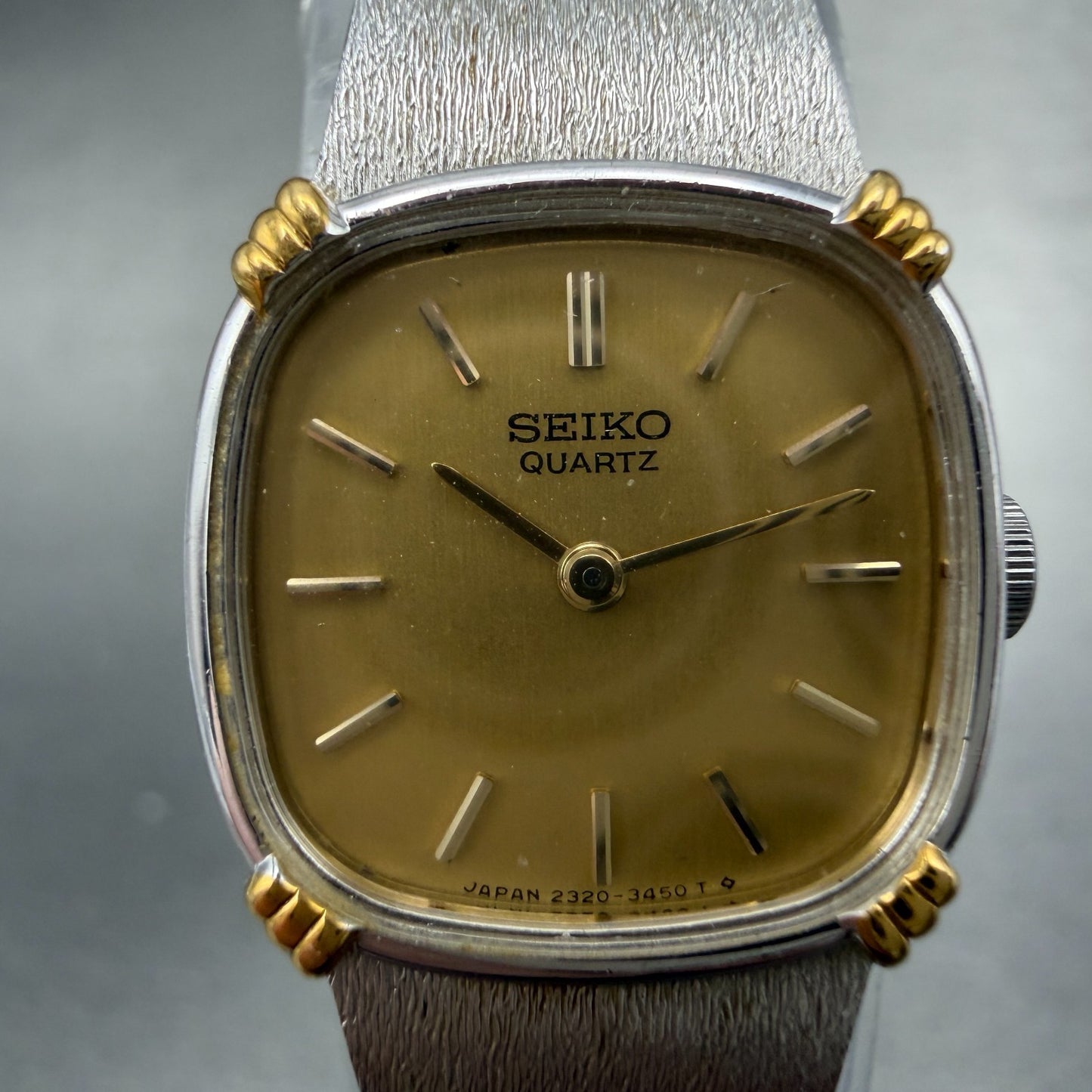 Seiko Watch Women 18mm Champagne Dial Two Tone Square 2320-6710 New Battery VTG1