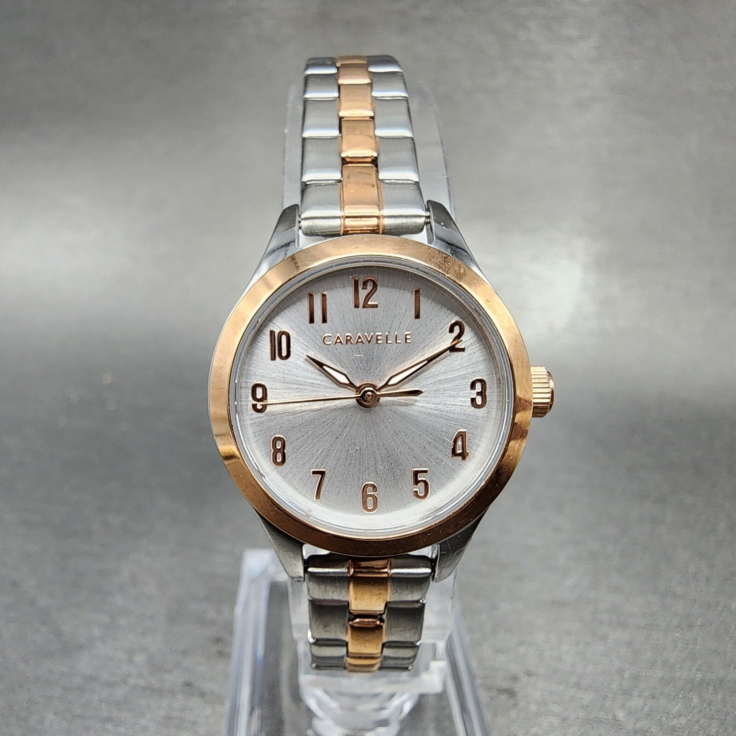 Caravelle Watch Women 24mm Silver Dial Two Tone Round 45L175 New Battery