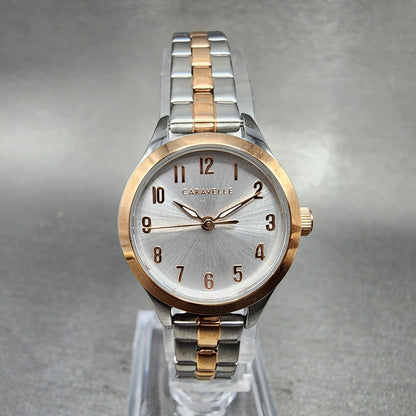 Caravelle Watch Women 24mm Silver Dial Two Tone Round 45L175 New Battery