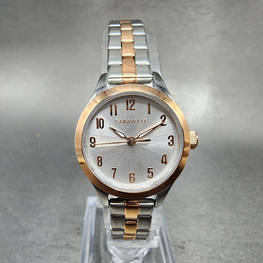 Caravelle Watch Women 24mm Silver Dial Two Tone Round 45L175 New Battery