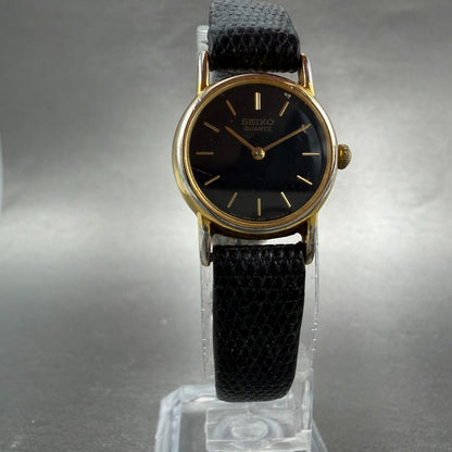 Seiko Watch Women 20mm Black Dial Gold Tone Round Vintage 1N00-0F69 New BatteryJ5