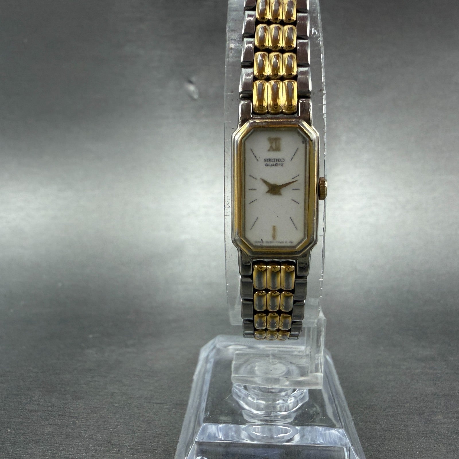 Seiko Tank Watch Women 12mm White Dial Two Tone 2e20-6389 Rectangle New BatteryK5