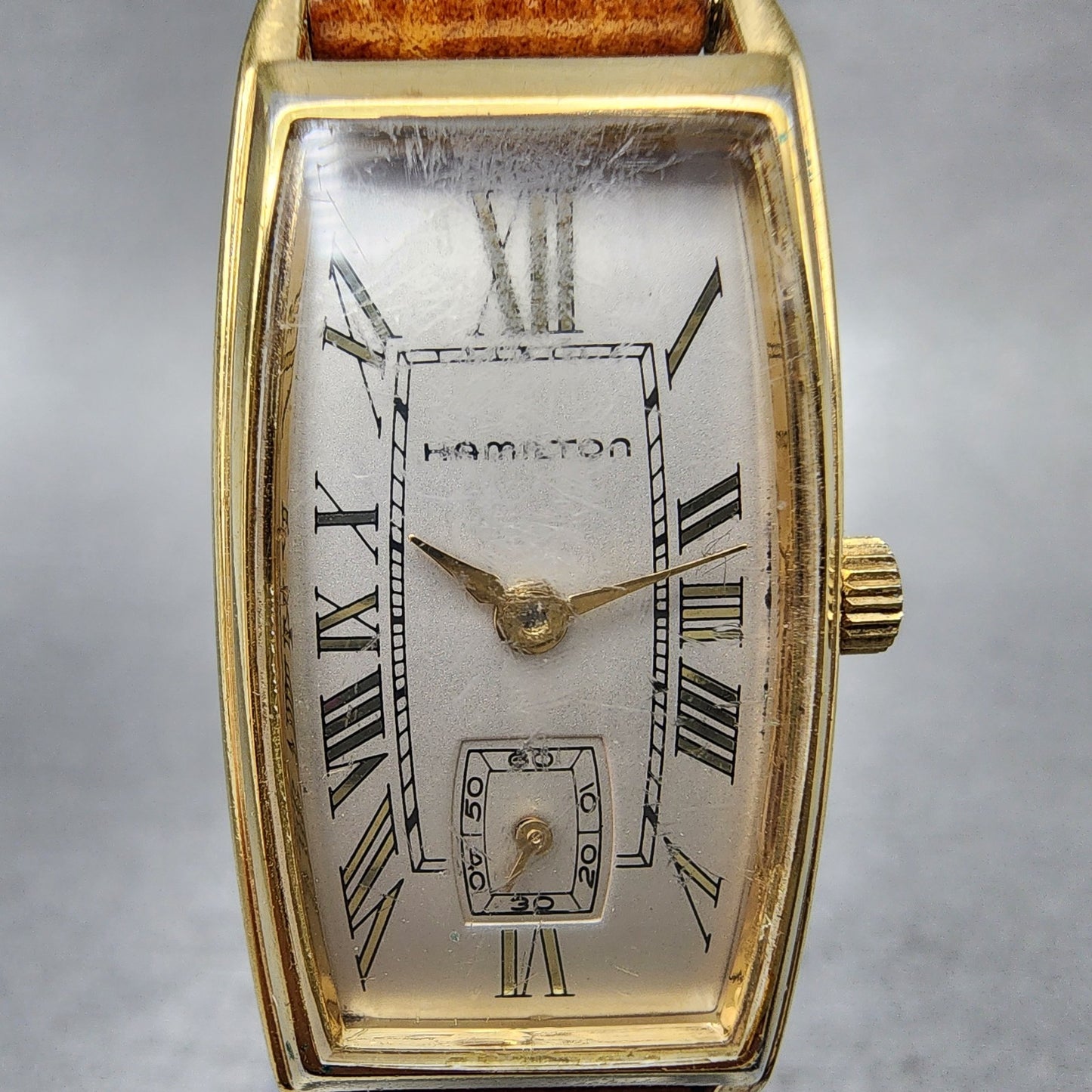 Hamilton Tank Watch Women 18mm Gray Dial Gold Tone Rectangle New Battery1