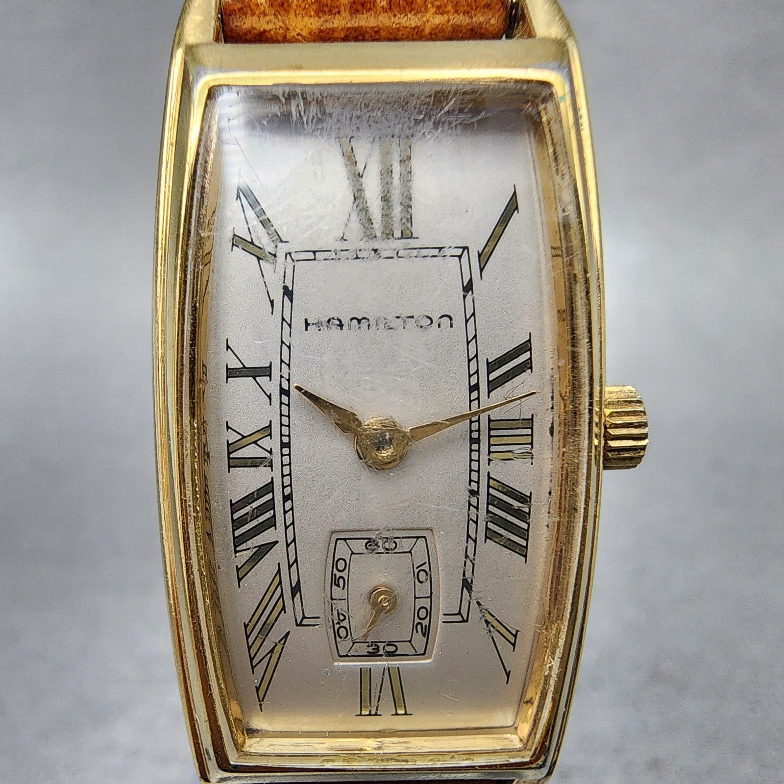 Hamilton Tank Watch Women 18mm Gray Dial Gold Tone Rectangle New Battery1