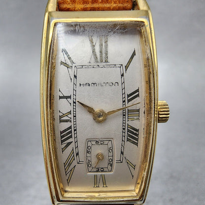Hamilton Tank Watch Women 18mm Gray Dial Gold Tone Rectangle New Battery1