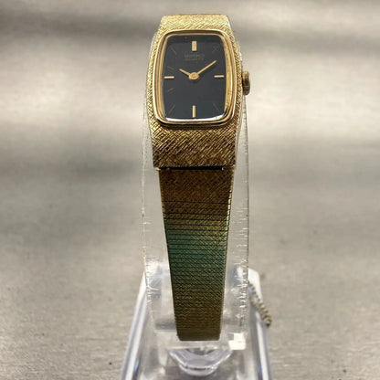 Seiko Watch Women 13mm Black Dial Gold Tone Rectangle 2E20-6139 New Battery VTG5