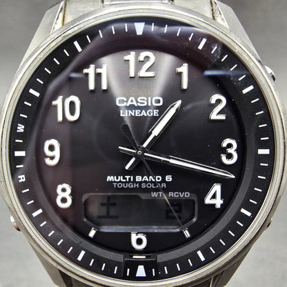 Casio Lineage Watch Men 40mm Black Dial Titanium Analog Digital Solar Runs JDm1