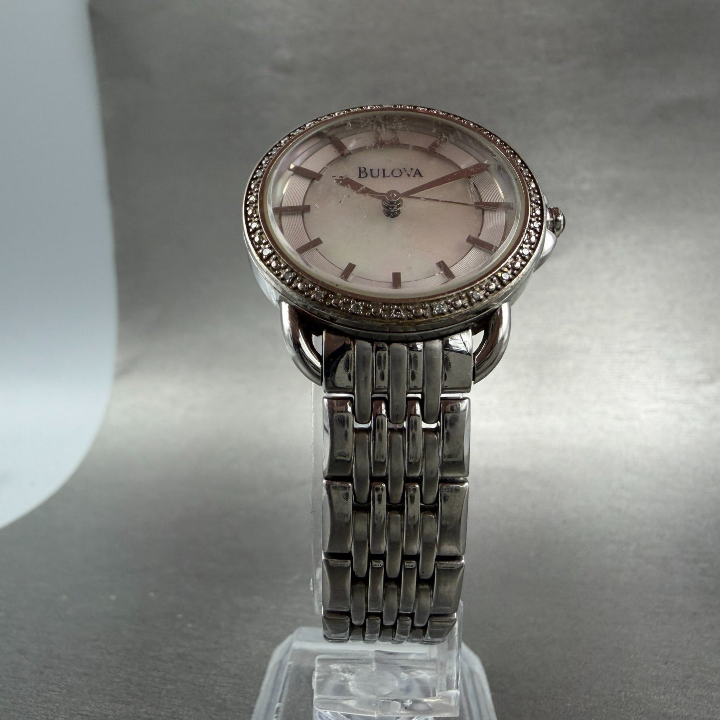 Bulova Watch Women 31mm MOP Dial Silver Tone Round Diamonds 96R146 New Battery5