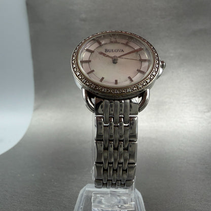 Bulova Watch Women 31mm MOP Dial Silver Tone Round Diamonds 96R146 New Battery5