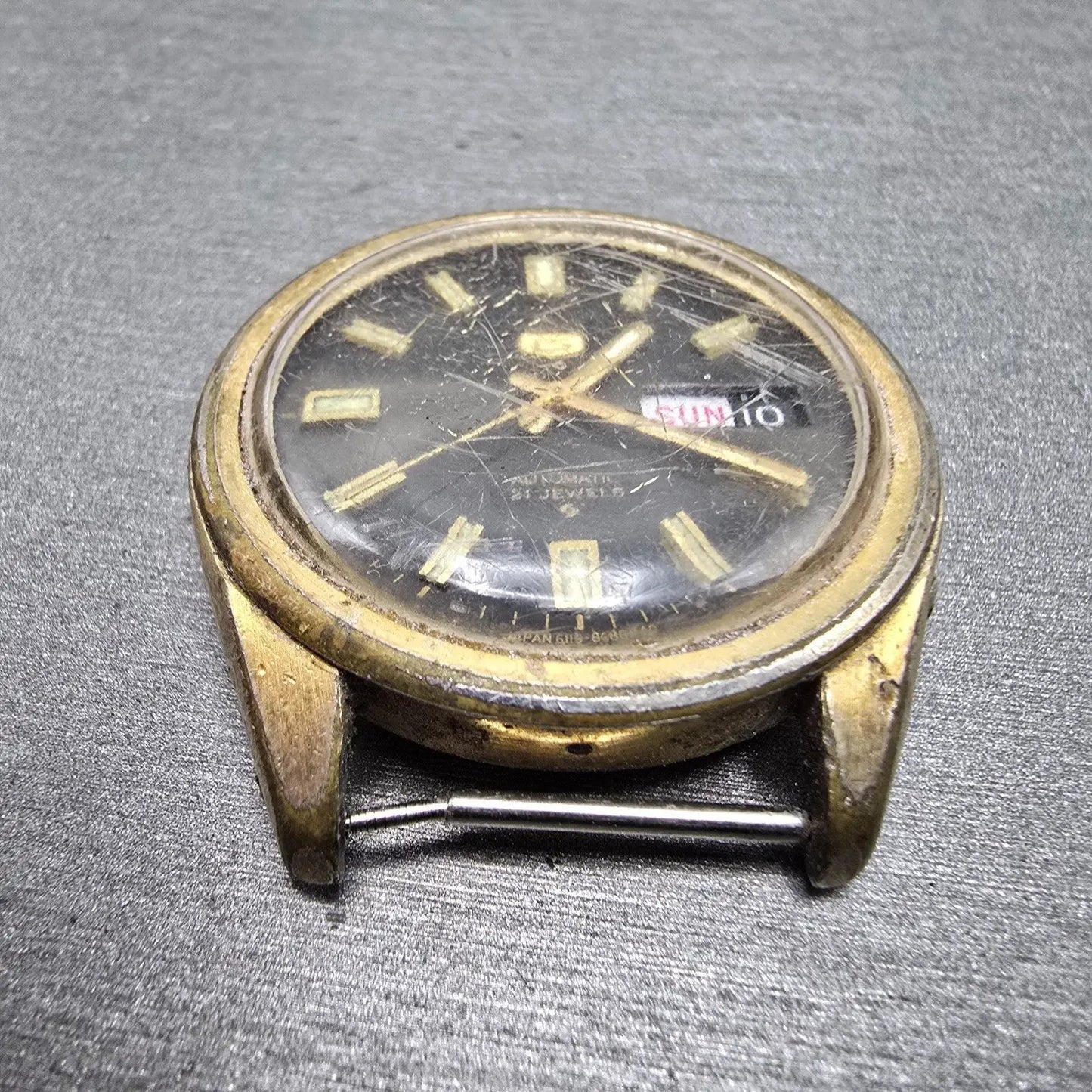 Seiko 5 Automatic Watch Men 37mm Black Gold Tone Daydate 6119-8080 Round PARTS3
