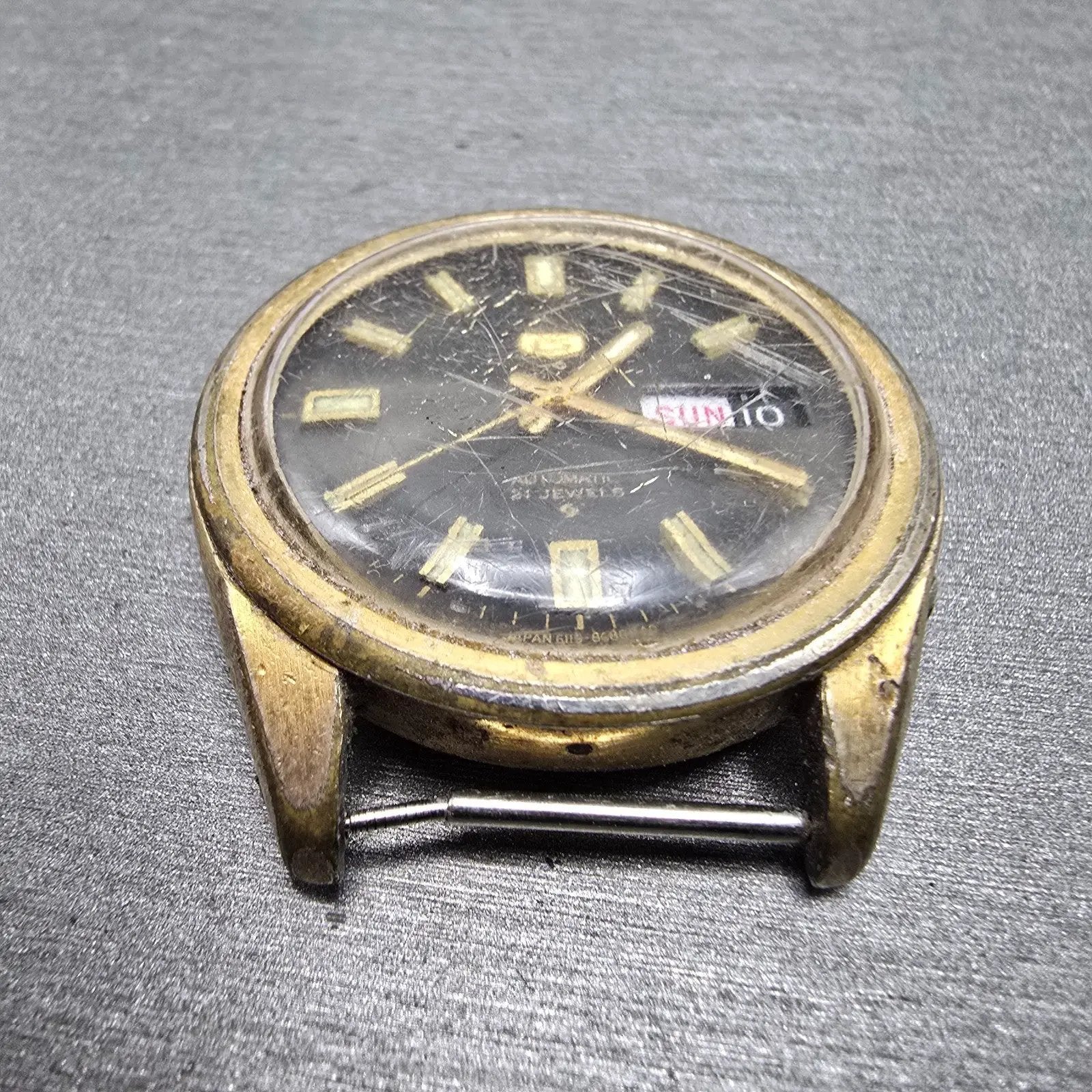 Seiko 5 Automatic Watch Men 37mm Black Gold Tone Daydate 6119-8080 Round PARTS3