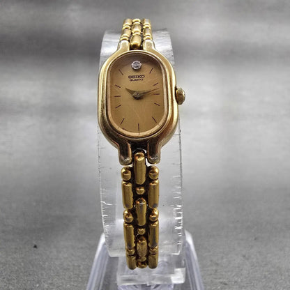 Seiko Watch Women 14mm Gold Dial Gold Tone Oval 1E20-6039 New Battery Vintage5