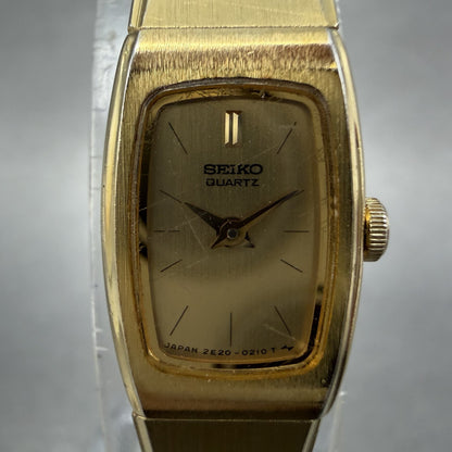 Seiko Tank Watch Women 13mm Champagne Dial Gold Tone Rectangle 2e205139 NewBatt1