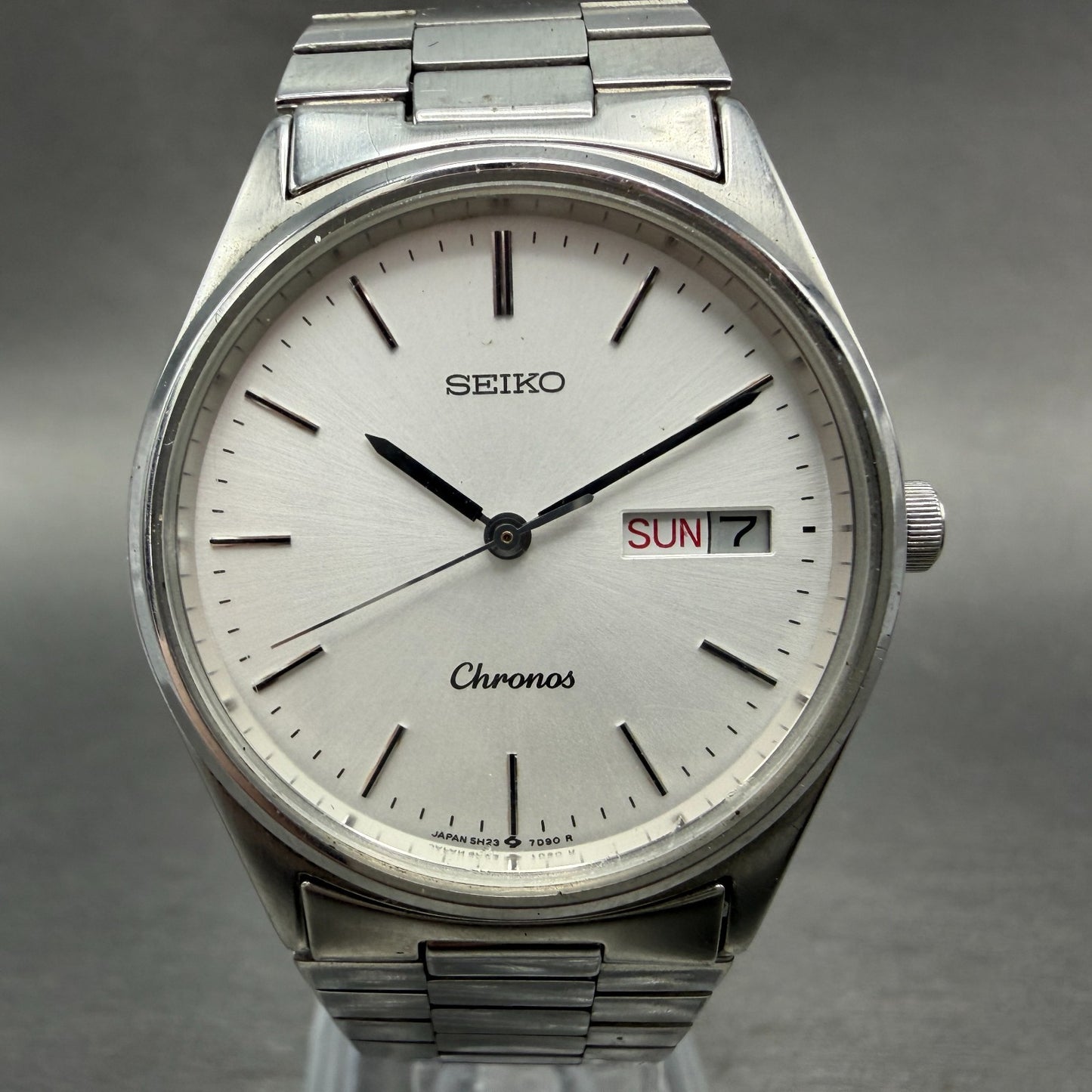 Seiko Chronos Watch Men 33mm White Dial Silver Tone Daydate 5H23-7D40 New Batt0