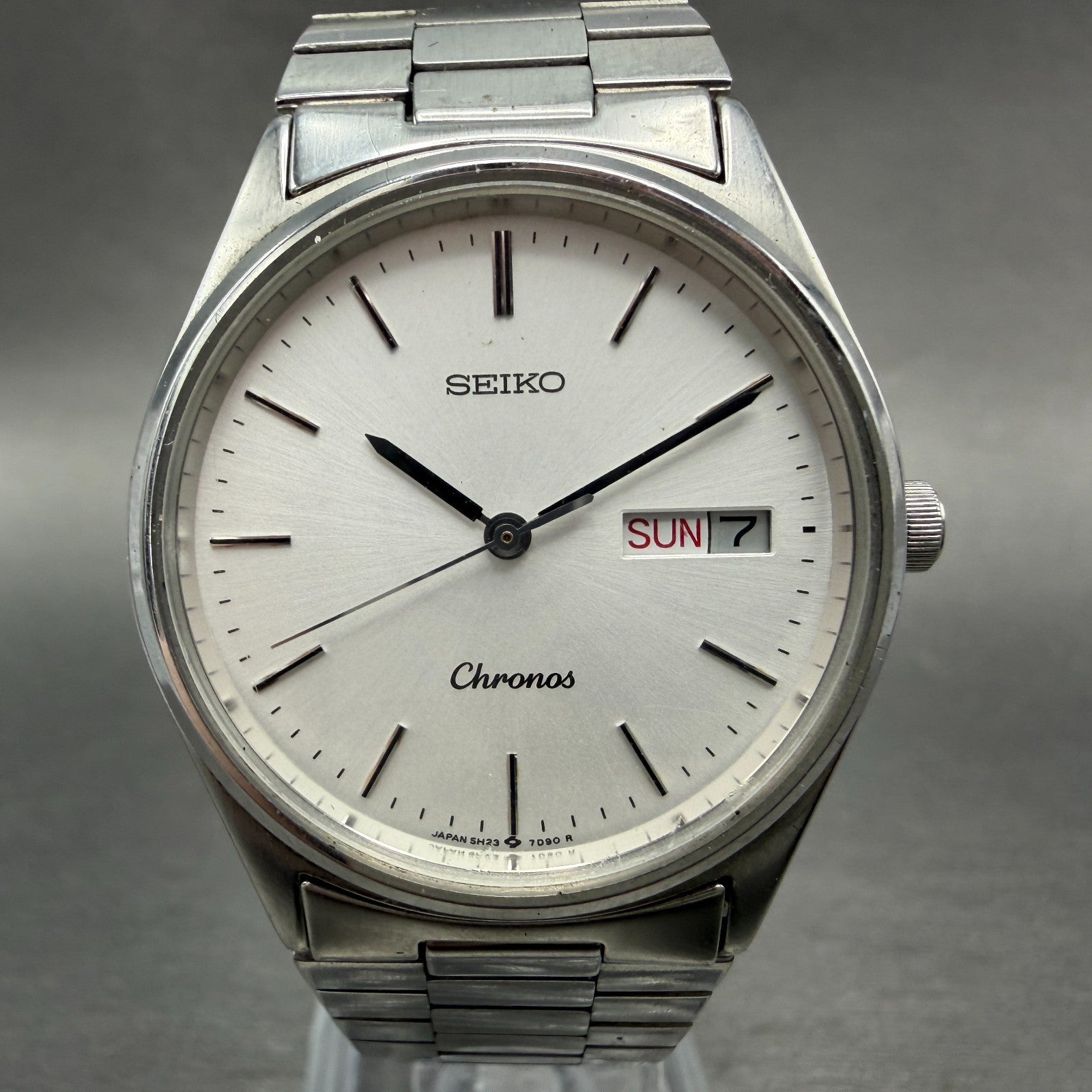Seiko Chronos Watch Men 33mm White Dial Silver Tone Daydate 5H23-7D40 New Batt0
