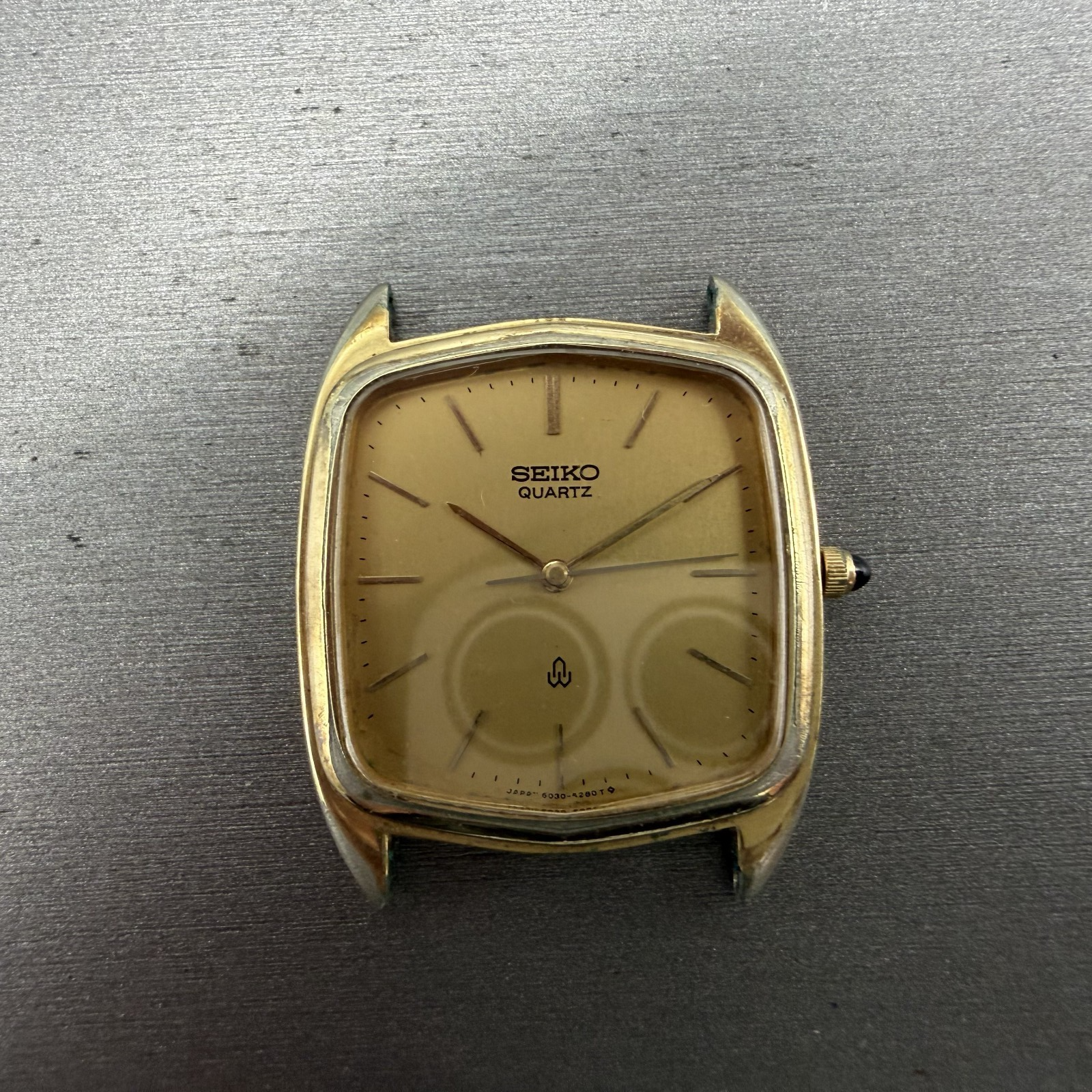 Seiko Watch Men 30mm Champagne Dial Gold Tone Rectangle 6030-5250 New Battery0