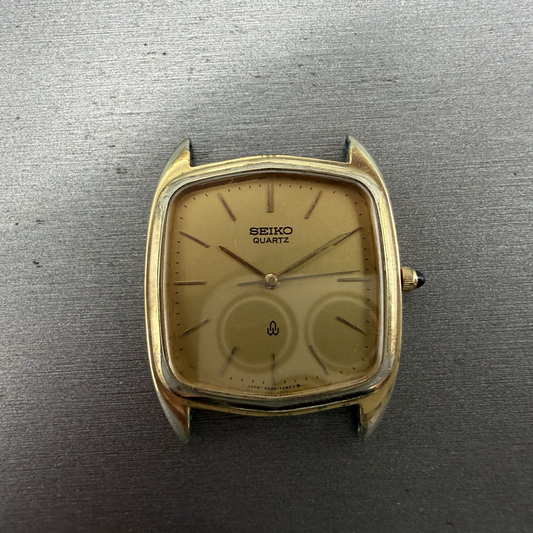 Seiko Watch Men 30mm Champagne Dial Gold Tone Rectangle 6030-5250 New Battery0
